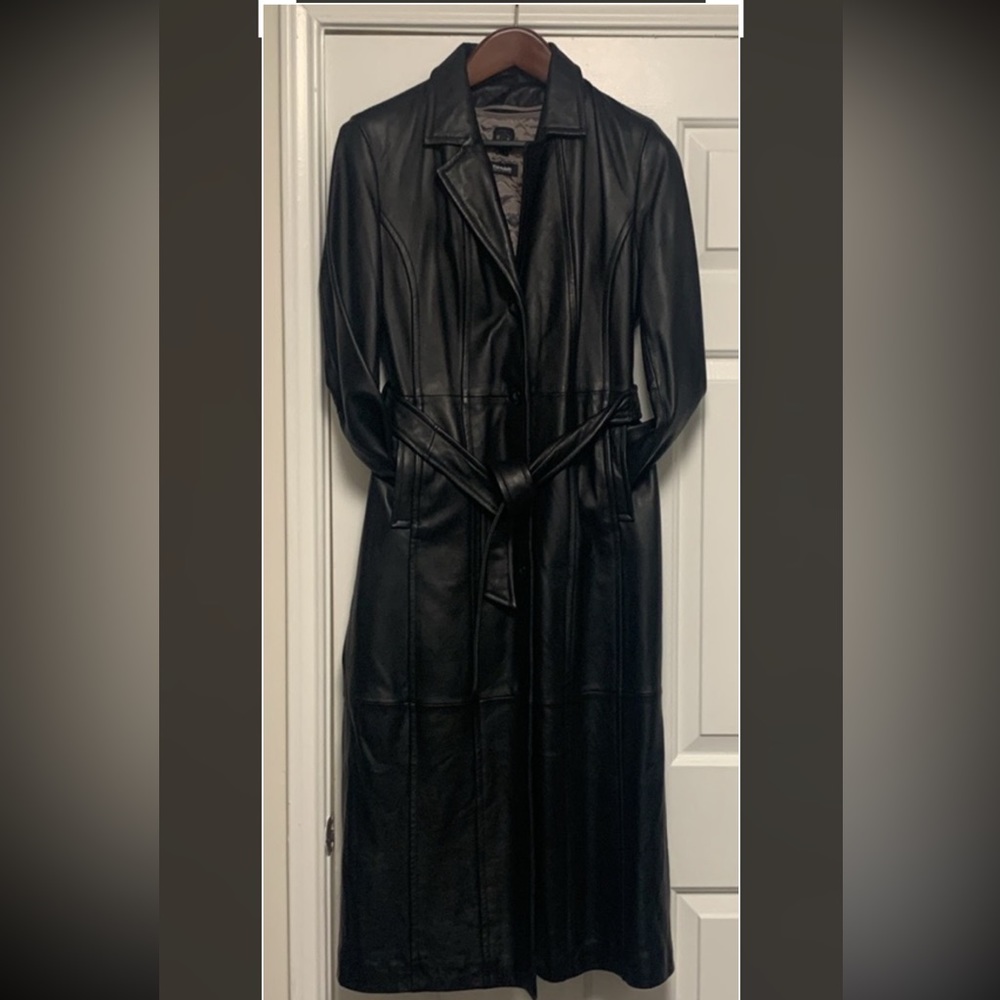 Thinsulate Genuine Long Women’s Black Leather Trench Coat - Picture 4 of 16